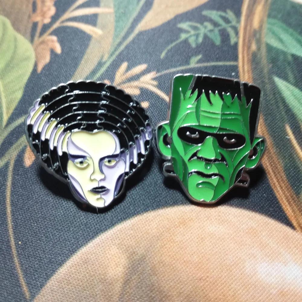NEW Bride & Frankenstein's Monster Universal Dark Academia Horror Pins Set Goth
